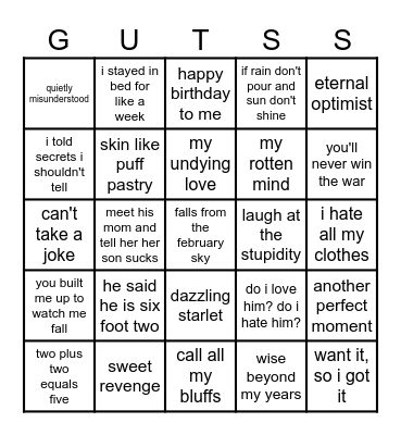 GUTS Bingo Card