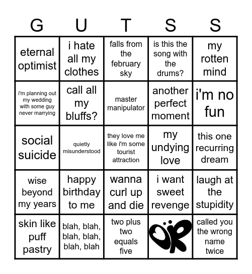 GUTS Album Bingo Card