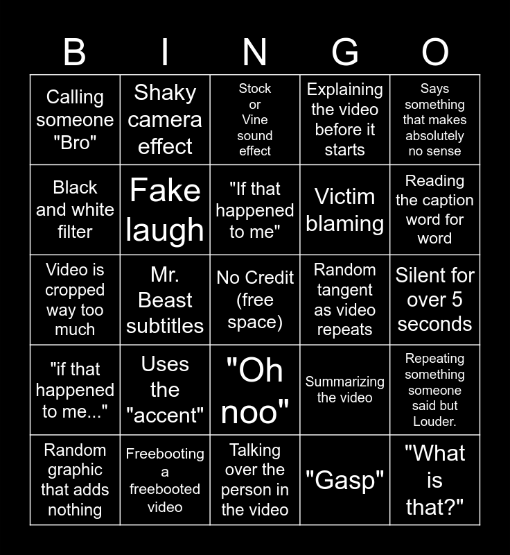 Sssniperwolf Bingo Card