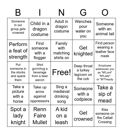 Poly Cule Renn Faire Bingo Card