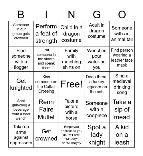 Poly Cule Renn Faire Bingo Card