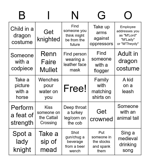 Poly Cule Renn Faire Bingo Card