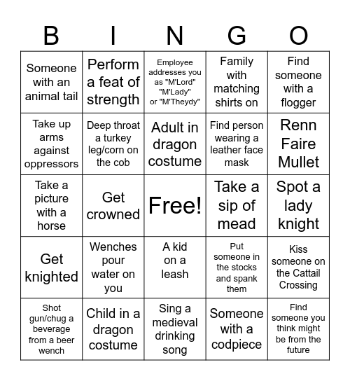 Poly Cule Renn Faire Bingo Card