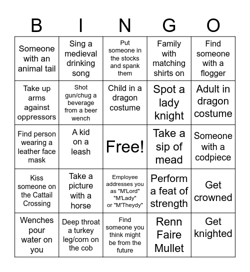 Poly Cule Renn Faire Bingo Card