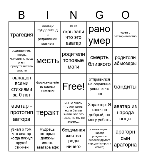 аватар конкурс бинго Bingo Card