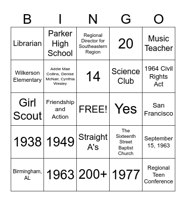 Jack & Jill Day Carole Robertson Celebration! Bingo Card