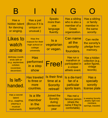 Soror BINGO Card