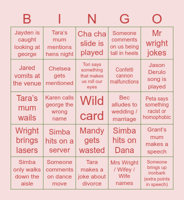 Wedding Bingo Card