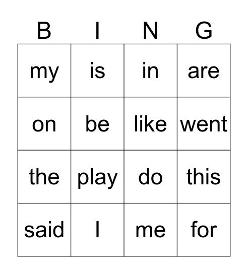Popcorn Words Bingo Card