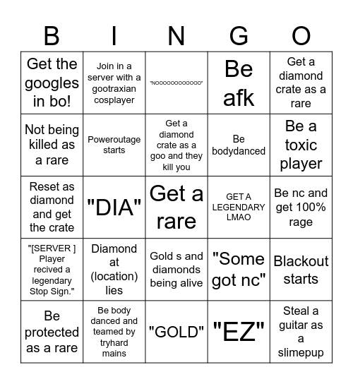 Kaiju paradise RULES: 1 No doing these on purpose Bingo Card