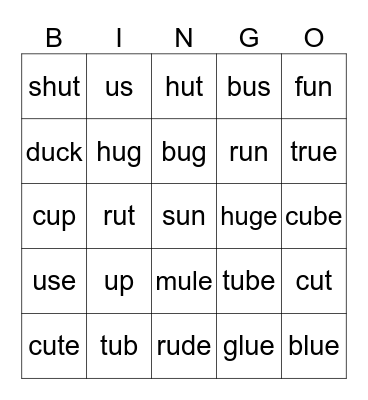 Long U and Short U Bingo Card