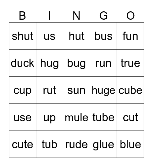 Long U and Short U Bingo Card