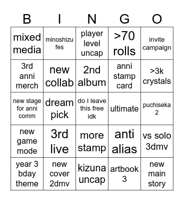 3rd anni bingo Card