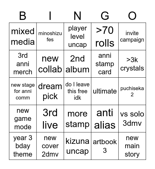 3rd anni bingo Card