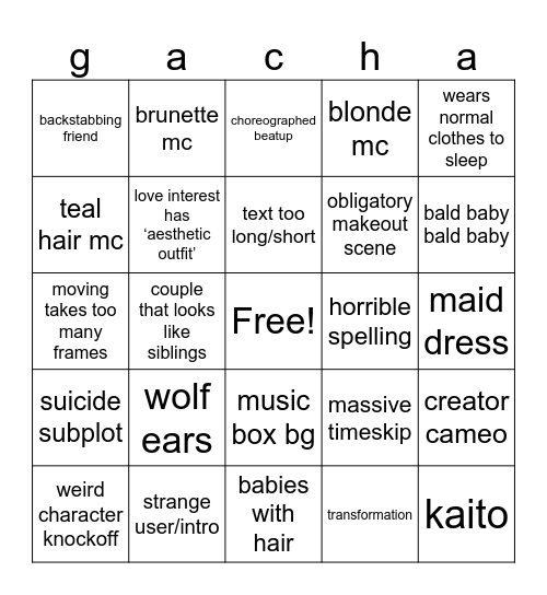 gacha life mm bingo :3 Bingo Card