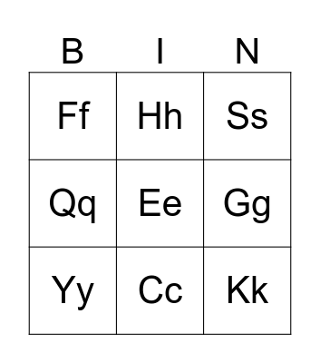 Alphabet Bingo Card