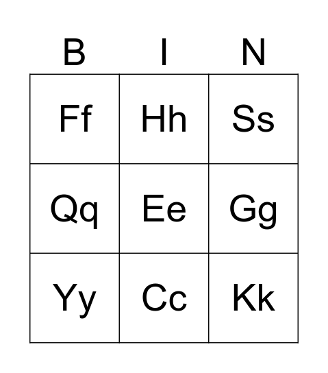 Alphabet Bingo Card