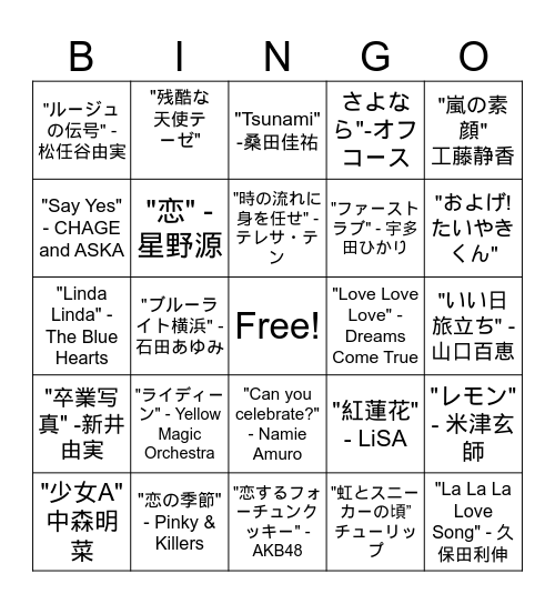 Music Bingo Japanese Music! Bingo Card