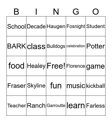 Bulldog Bingo Card