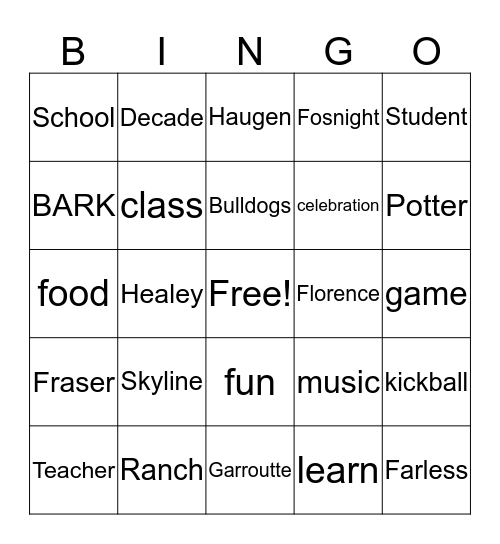 Bulldog Bingo Card