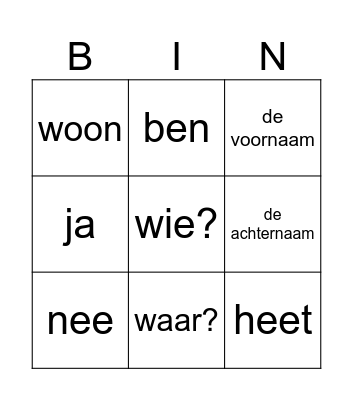 VanStart T1 Kennismaken Bingo Card
