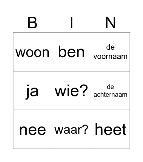 VanStart T1 Kennismaken Bingo Card