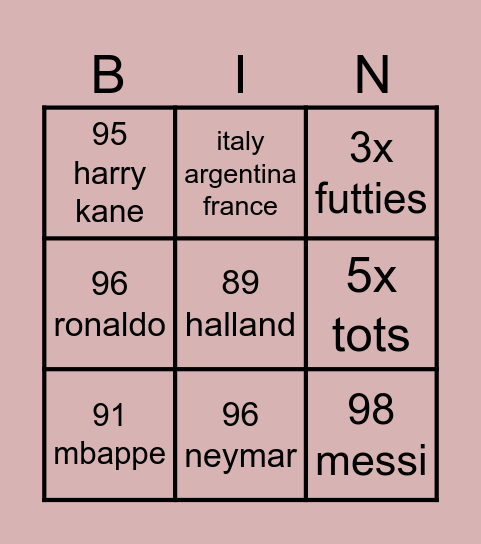 fifa bingo Card