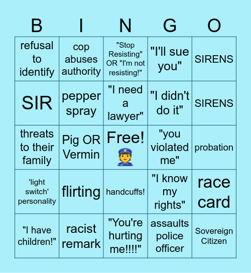 Cop Cam Bingo Card