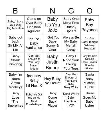 Baby Song Bingo Card