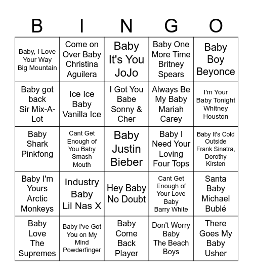 Baby Song Bingo Card