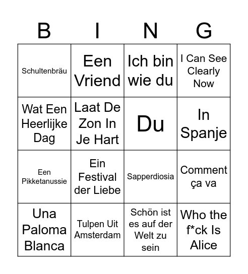 Muziekbingo Stöppelkaterdag 2023 Bingo Card