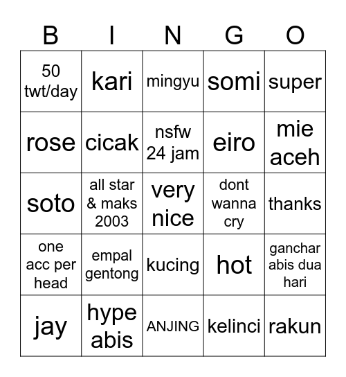 Bingyu (Bingo Mingyu) Bingo Card