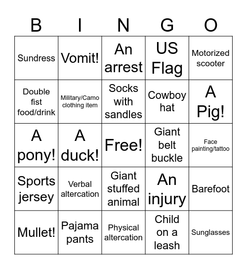 State Fair Bingo Card