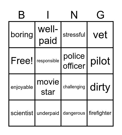 Vocabulary Bingo Card