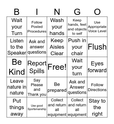 PBIS Bingo Card