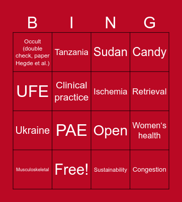 CVIR Endovascular Bingo Card