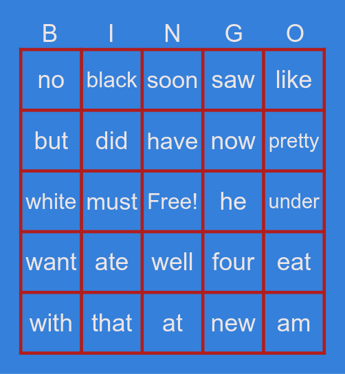 Kinder Sight Words Bingo Card