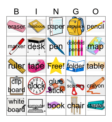 School Tools Bingo Card