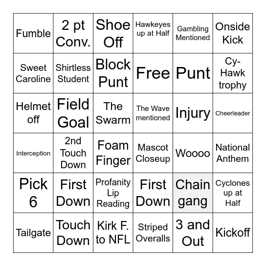 Iowa vs. Iowa State Football Bingo Card