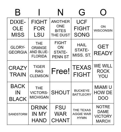 #1-COLLEGE GAMEDAY Bingo Card