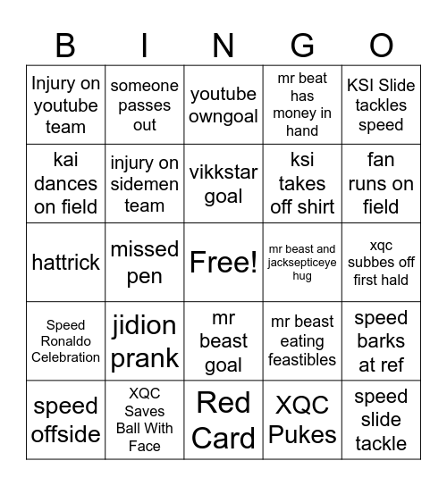 Sidemen game Bingo Card