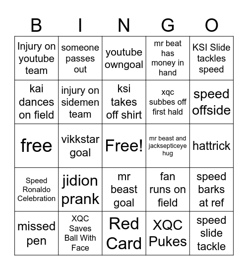 Sidemen game Bingo Card