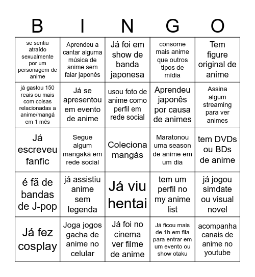 Bingo Otaku Bingo Card