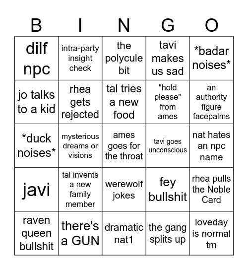 Heartseekers Bingo Card