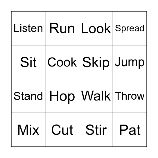 Imperative Verb Bingo Card