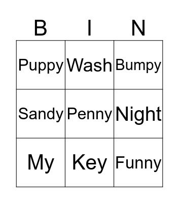 Vocabulary Words Bingo Card