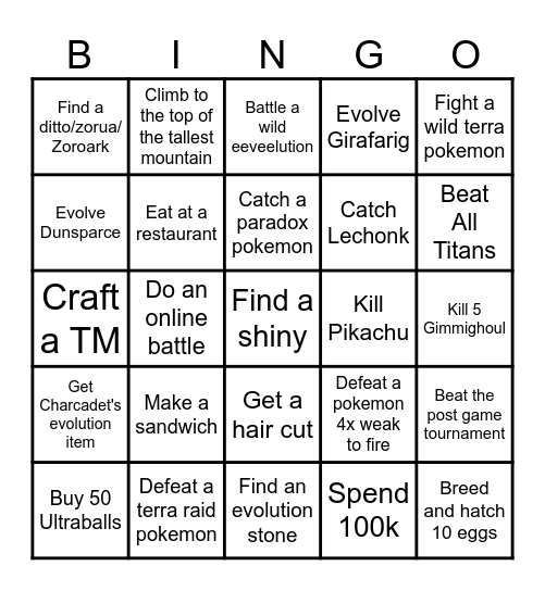 Scarlet and Violet Lockout Bingo Card