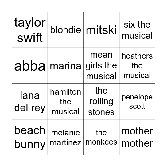 star music!! Bingo Card