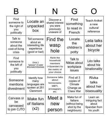 Claremont St Bingo Card