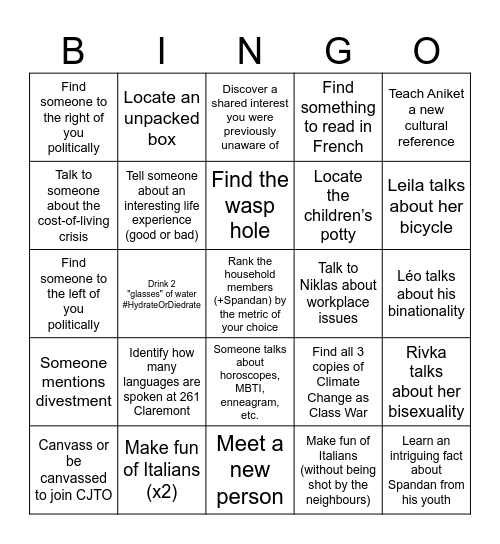 Claremont St Bingo Card